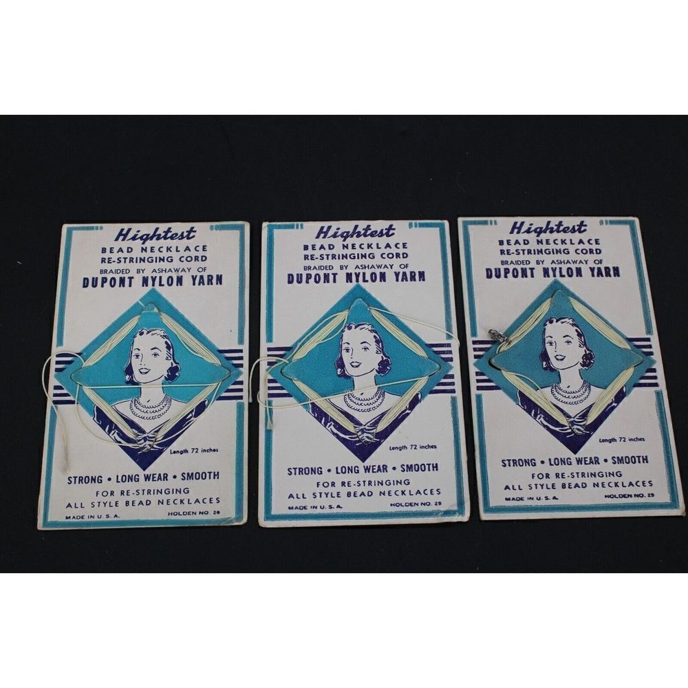Vintage Dupont Nylon Yarn Restringing Cord, On Card, 72 Inches Lot Of 3